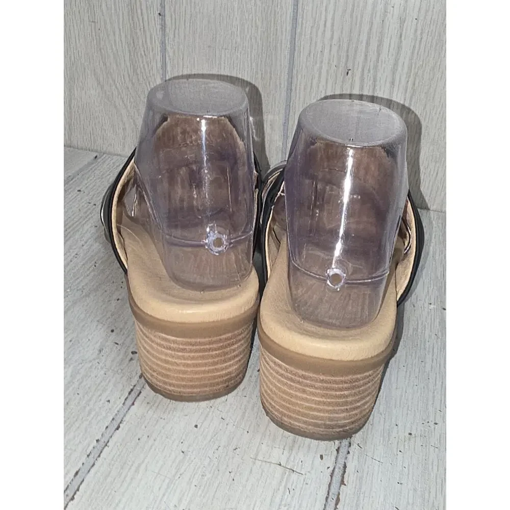 Dansko Theresa Slide Sandals Gray Black Leather Block Heel Shoes US 9 Boho